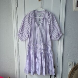 WKND wyfr Helen cotton Lavander Stripe Button Down Mini Dress L